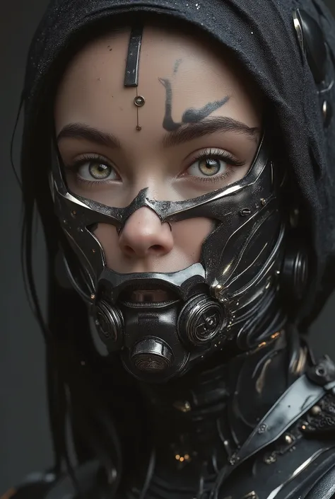 Create a portrait of a soldier from the future, detailed in the highest quality, with ultra-detailed visuals reminiscent of a masterpiece. The composition should balance white and dark elements, featuring the most impressive shadows. This professional artw...