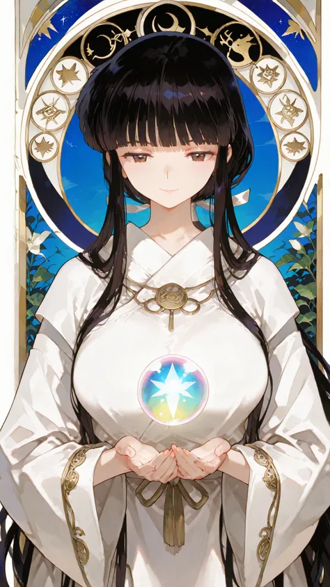 very long hair, blunt bangs, sidelocks, hime cut,,hair ribbon, long hair, blunt bangs, sidelocks, low ponytail,,kikyoinu, black hair, brown eyes,,mature female, milf, motherly,杰出作品,轻微写实, 优质非凡, 非常美观, 超高分辨率, 高分辨率,动漫风格,,Eyes and features are very delicate. Ta...