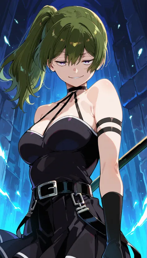 ubel  \(sousou no frieren\), 1girl, holding polearm, smirk