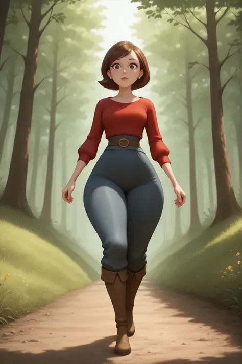 Helen Parr , mature female, medium hair, Bob_cut, brown hair, brown eyes, big eyes, long eyelashes, medium breasts, narrow waist, thick thighs, huge hips, fair skin, thin hands, earrings, makeup, pink lips, lipstick.|  fins on the head, is dressed in light...