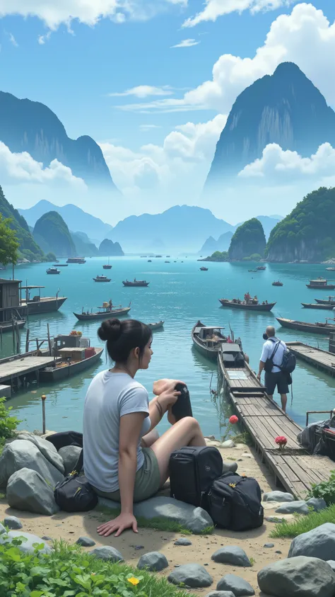  I'm imagining、  Vietnamの  ひるまｎ、Halong Bay、    Vietnam、太陽の光、良い景色、Bay in front of the seaDigital Illustration、4K high-definition digital art、 4K detailed digital art、 natural scenery 、 Art Wallpaper 8K 、  background artwork、  4K Art、4K HD illustration wallp...