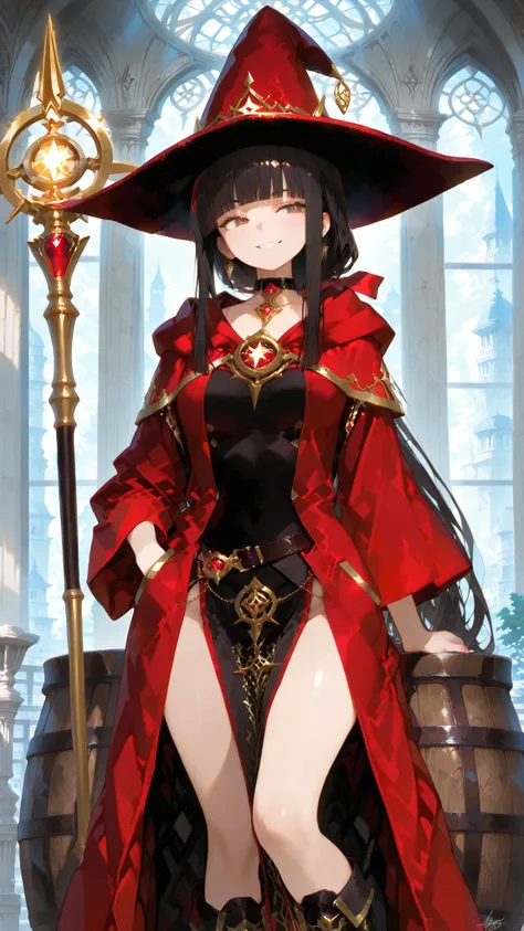 battlemage_neopresencia,,very long hair, blunt bangs, sidelocks, hime cut,,hair ribbon, long hair, blunt bangs, sidelocks, low ponytail,, black hair, brown eyes,,Outstanding Artwork, Slightly Realistic, Extraordinary Quality, Very Beautiful, Ultra High Res...