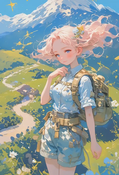 A cute little backpacker girl is on a journey to find happiness.