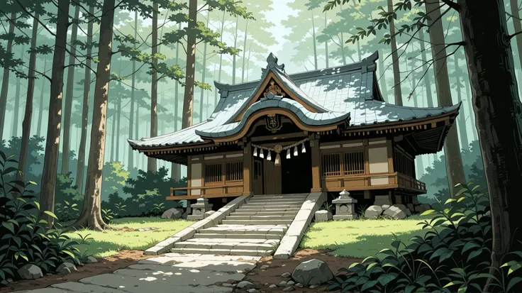 score_9, score_8_up, score_7_up, score_6_up, score_5_up, score_4_up, (masterpiece), Anime source, best quality, Anime illustration, stylized, pulp art, (masterpiece), best quality, SMALL SACRED TEMPLE IN THE FOREST, IN THE JAPANESE MOUNTAINS, (intricatedet...