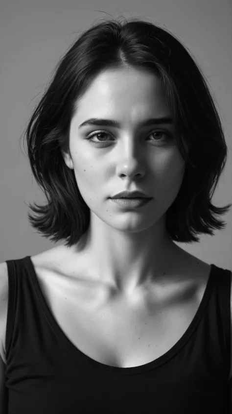 black and white photo、very real、Original Pictures、film grain、８ｋ、Ultra Hi-Vision、negative space、type、realistic、Portrait、Complicated Expressions、Sadness