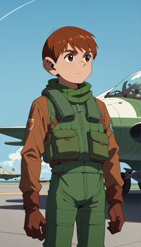 Score_9, score_8_up, score_7_up,masterpiece, best quality, amazing quality ,chilchuck tims, boy, singleboy, 1boy, brown eyes, chilchuck face, very detailed, pilot helmet, color lens, pilotsuit,standing, white backround, airforce station, indoor, simple bac...