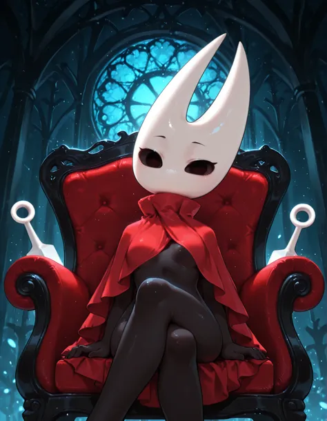 hornet_hollow_knight, hornet_(hollow_knight),, 2d, masterpiece, best quality, amazing quality, very aesthetic, absurdres, newest, ultra-detailed, (small, short, petite), 1girl, (solo),  ((no mouth)), red cloak covering upper body, thin legs, BREAK  blue li...