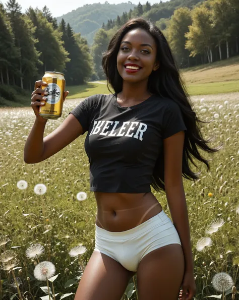 Masterpiece, best quality, amazing quality, absurdres, very aesthetic, very awa, 1girl, solo, xelisax, black hair, long hair, gold eyes, dark red lips, (dark-skinned female:1.22), (chestnut_brown_skin), (lewd face), happy eyes, medium breasts, T-shirt, bod...