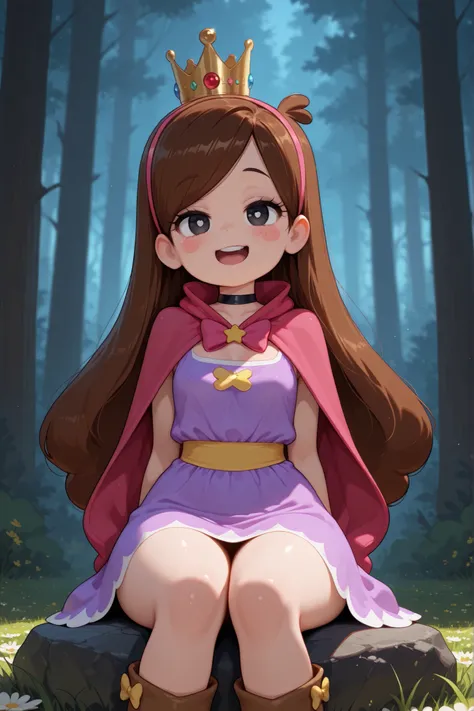 Mabel Pines, blush stickers, brown hair. black eyes. half-closed eyes, small breasts, huge hips. long eyelashes, choker. | Volumetric Lighting, Best Shadows, Shallow Depth of Field, Portrait Of Stunningly Beautiful Girl,masterpiece, best quality, in flower...