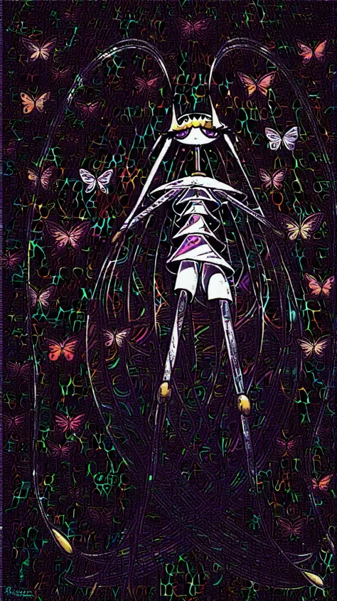 （(Colorful butterflies with gorgeous ornaments and flowers on black background)）,  ((pheromosa)),(harmony of butterfly), Butterfly, intricate digital painting, (mechanical butterfly), highly intricate and colorful, dark but detailed digital art, Highly det...