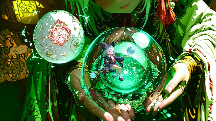 Anime girl holds a crystal ball in her hand, witch, an ice ball throwing, from the video game Azur Lane , Blade and Soul, 3D Magic Details, inspired by Pu Hua, Detailed Onmyoji, rendering cute 3d anime girl, onmyoji portrait, Ayaka Genshin Impact , Аяка ...