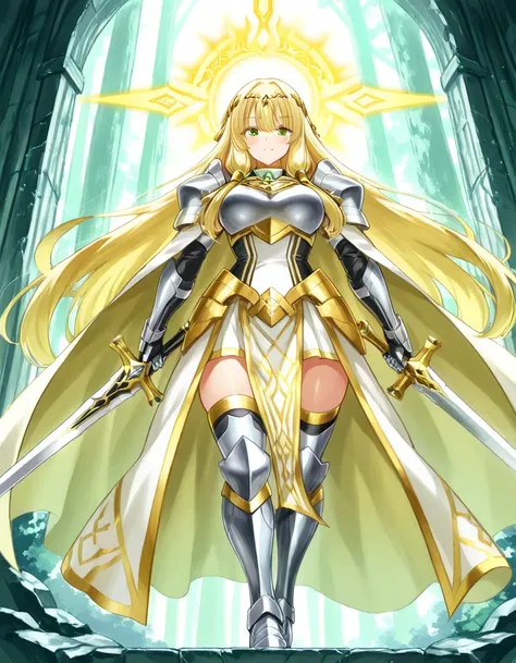 Highest Quality, Epic Masterpiece, Sacred Description, Characteristics of Female Knights:
- 1 girl
- female knight
- beautiful warrior
- noble face
- determined expression
- long flowing hair
- armored maiden
- strong stance
- heroic pose
- chosen warrior 騎士の装備:
- silver armor
- decorative breastplate
- armored gauntlets
- battle dress
- flowing cape
- shoulder plates
- metal greaves
- royal insignia
- battle skirt
- decorated boots 聖剣の描写:
- holy sword
- glowing blade
- divine weapon
- golden hilt
- sacred runes
- crystal pommel
- ethereal light
- magical inscriptions
- legendary blade
- ancient markings 抜剣のポーズ:
- pulling sword
- dramatic pose
- both hands grip
- power stance
- determined action
- heroic moment
- divine calling
- destined draw
- sacred ritual
- legendary moment 光の演出:
- divine rays
- holy light
- golden beams
- magical glow
- sacred aura
- heavenly shine
- ethereal sparkles
- blessed radiance
- light pillars
- celestial illumination 環境設定:
- ancient ruins
- sacred altar
- stone pedestal
- holy sanctuary
- mystical clearing
- forgotten temple
- divine ground
- magical forest
- sacred grove
- morning mist 特殊効果:
- power waves
- floating runes
- magical circles
- energy burst
- divine symbols
- holy particles
- wind effects
- sacred energy
- magical resonance
- destiny's light