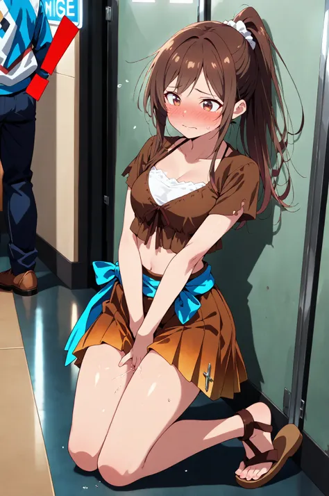 score_9, score_8_up, score_7_up, score_6_up, score_5_up, score_4_up, (extremely detailed and high-quality illustration), (best lighting effects, ultra-realistic), BREAK, (waiting in a line, long public restroom line:1.1), Nothing worse than holding yoursel...