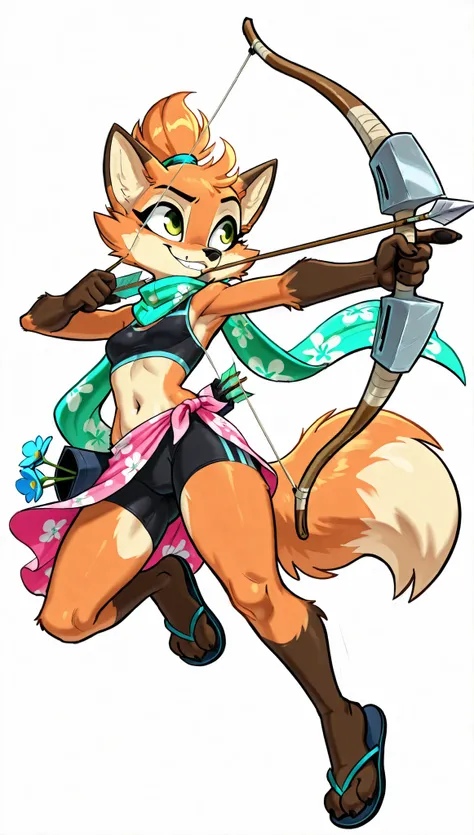 score_9, score_8_above, score_7_above, 1girl, source hairy, absurdities, masterpiece, the best quality, amazing quality, siroc, Alone, dynamic angle, fleetzorro, hairy, zorro, orange fur, green eyes, Women, short hair, thick pointed bangs, summer fleet, ((...