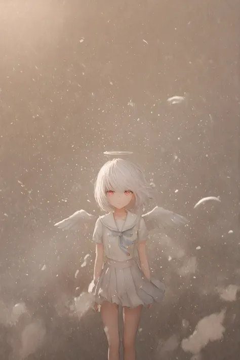 absurderes, hight resolution, (Anime style:1.1), ((masutepiece)), ((Best Quality)), (Ultra-detailed), (Beautiful), 独奏, Beautiful face、Cute little girl s,Wind,White hair、Hair long、Long、Pink eyes、Hair flutters in the wind、White sailor suit、Light blue tie、cut...