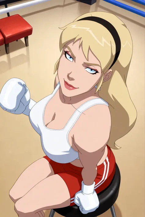 BREAK, score_6_up, score_7_up, score_8_up, score_9, 1girl, solo, long hair, blonde hair, blue eyes, lipstick, makeup, black hairband, g1rlsl, very large breasts, busty, cleavage, curvy, athletic, looking at viewer, seducing viewer, teasing viewer, seductiv...