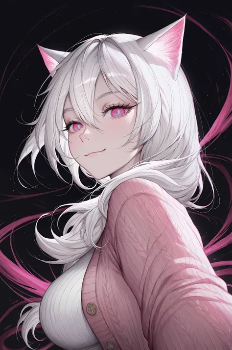 1girl, (qiandaiyiyu:0.85), (soleil \(soleilmtfbwy03\):0.6), (godiva ghoul:0.65), lazypos, , nyonku, dynamic pose, foreshortening, extreme perspective,  XUER guangying  4ur4 illu, shiny, , solo, (cat ears:1.3), asian, fan, Cardigan, smile, gentle expression...