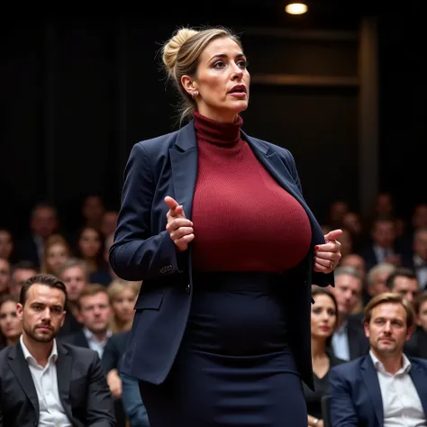 
A 40 years old very strict business woman, mature woman, The dark blonde hair tied up in a bun, with huge massive low hanging sagging big breasts , ihre extrem riesigen und schweren Brüste hängen bei ihr hinunter bis zum Gürtel, ihre riesigen Brüste hänge...