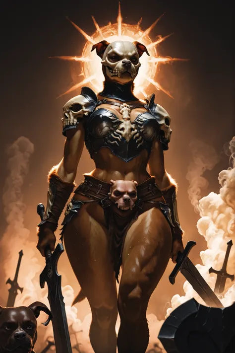 Dark Fantasy Pulp Pinup. embedding:Smooth_Quality, highres, masterpiece, creative, cinematic, amazing lighting, magical, fantasy, dynamic low angle, depth of field, top quality, very aesthetic, vivid, bloom, cinematic framing,  heroic pose, hero shot.  ((g...