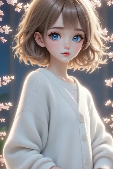 Little Girl, Short Straight Hair, Blue Eyes, Pale Skin wearing White Coat 
