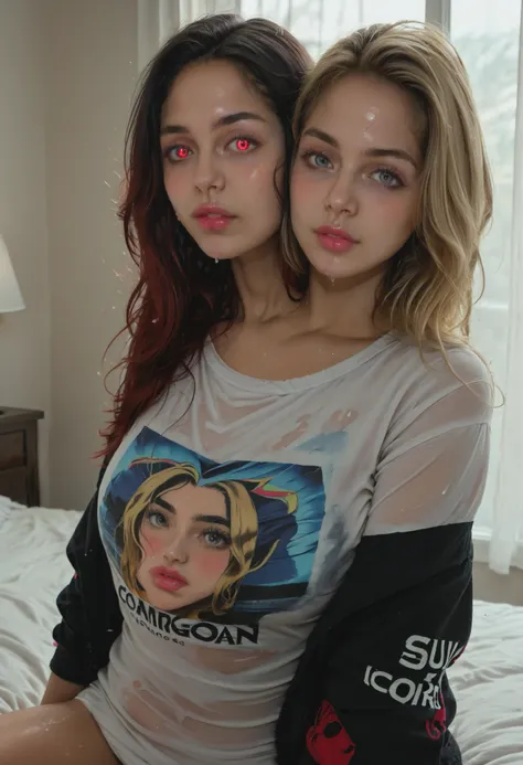 realistic, ultra-detailed, photorealistic, cinematic lighting, HDR, dicephalic conjoined twin girl, two-headed woman, both heads look college-aged (around 20), natural skin texture, sharp facial details, realistic proportions, soft depth of field, warm ton...