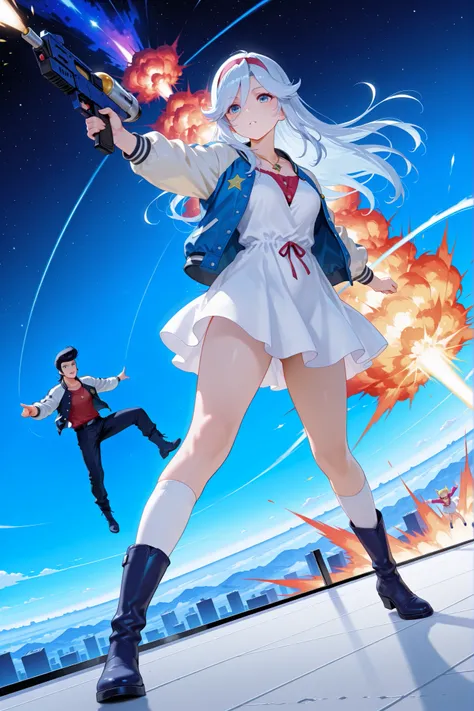 score_9, score_8_up, score_7_up, masterpiece, best quality, perfect facial features, highest resolution, 8k, amazing quality, (((detailed eyes, clear eyes))), dynamic composition, dynamic pose, face clearly visible, whole body, low angle, 1girl 1man, two p...