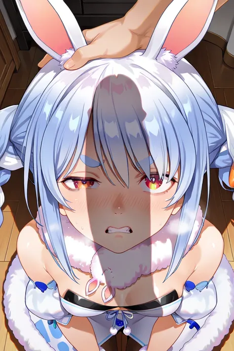 1girl, Usada_Pekora, Usada_Pekora_costume ,kneeling, from above, (close-up face, penis shadow on face:1.2),pov hand grabbing another's head, 
BREAK girl, 
shaded eyes, Dark circles under the eyes,
embarrased, blush lines, frown, (, disgust,), clinch teeth,closed one eye,heavy breath,
living room, daylight, light and shadow,  
masterpiece, best quality, amazing quality, very aesthetic, absurdres, newest, (realistic), hyper-detailed, super detailed, extremely detailed, sharp focus, Usada_Pekora, Usada_Pekora_costume nsfw, explicit,