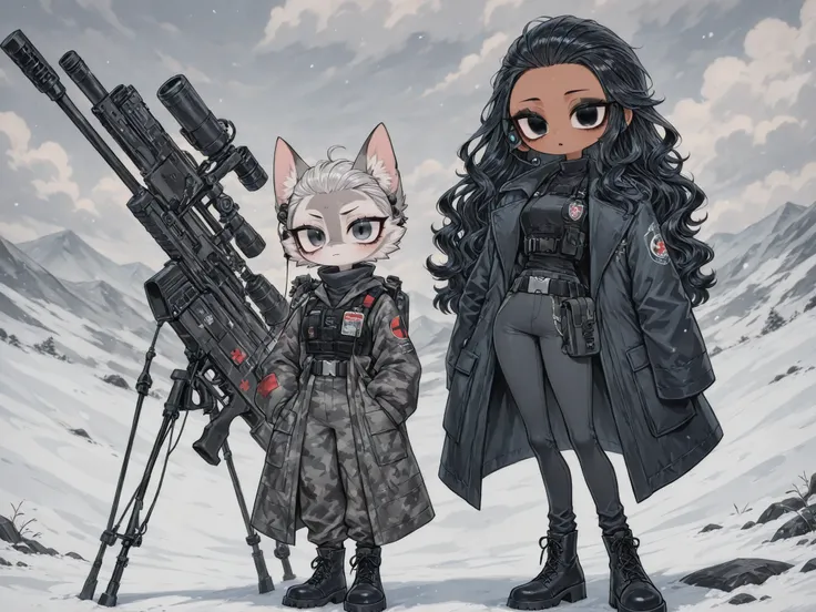 (edanoma_meu_illu,) The woman is a Military paramedic. She has slim build, small breasts, narrow hips. She has dark tanned skin. She has jet-black short wavy hair slicked back. She has black eyes. She has red lipstick and black eyeshadow. She is wearing a ...