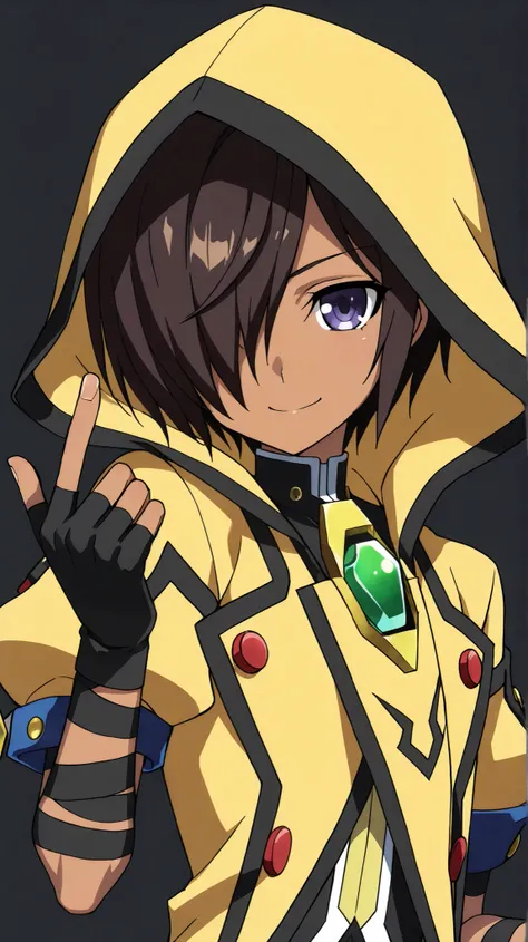 Masterpiece, Simple background, High Resolution, Accurate, Anatomically Correct, Best Quality, High Details, HD, High Quality, dark brown very short hair, ((1boy)), short, otokonoko, feminine, androgynous, purple eyes,((dark skin)),(hair over one eye:1.5),...