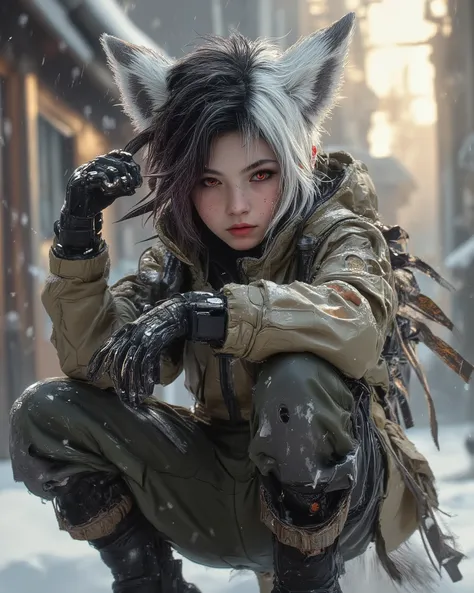 masterpiece、best quality、Amazing quality、Very beautiful、absurd、Newest、(furry)、Anthropological 、(wamudraws:0.6)、1boy、solo、sketch、jagged wire、Blended、is thin、Wolf Boy、white fur、Dark Hair、red eyes、two-tone face、two-tone fur、Wolf ears、Wolf Tail、side、Three-quar...