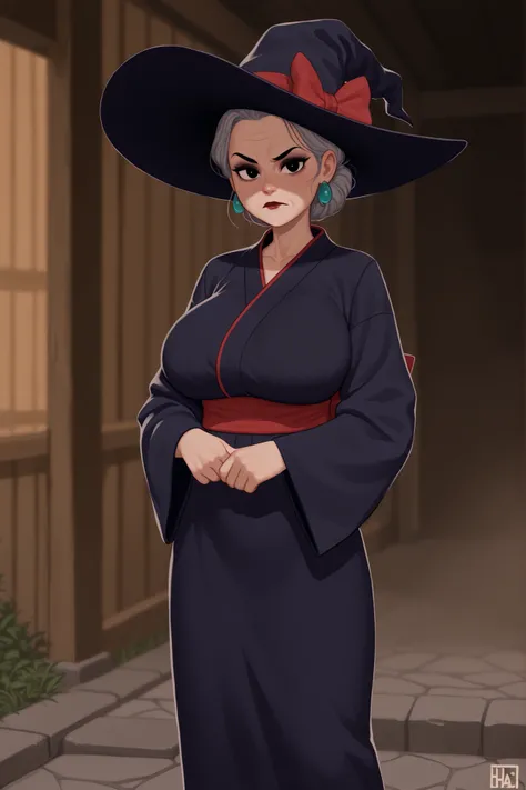 Grandma. gray hair, black eyes, short hair, dark red lips, wrinkles, earrings, makeup, huge saggy breasts, cowboy shot, frown ,looking at viewer, masterpiece, best quality, amazing quality, old woman and young femboy.| HDR, 8K, masterpiece, best quality, a...