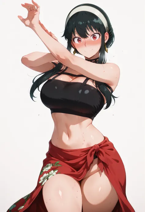 score_9, score_8_up, score_7_up, score_6_up, score_5_up, score_4_up, masterpiece, high quality, yor briar, black hair, red eyes, earrings, white hairband, hairband, long hair, sidelocks, large breasts, shiny skin, shiny hair, shiny body, clear body, large ...