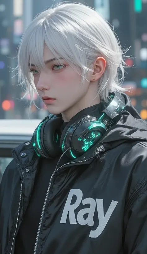 commercial Product、Hi-Tech Headphones, Sci Fi Future Headphones, (Top Quality, 8K, Masterpiece: 1.3)), Sharp Focus: 1.2, quadratic, THE BOY WITH THE NAME RAY ON THE JACKET, Riding Of HONDA NSX R, Artistic styleที่images , Artistic styleแบบimages, E - boy,...