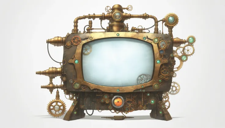 Japanese anime illustration, white background, front view, only what you specify, (steampunk style TV monitor: 1.5), very high resolution, masterpiece, top quality