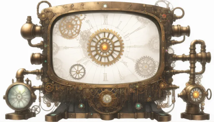 Japanese anime illustration, white background, front view, only what you specify, (steampunk style TV monitor: 1.5), very high resolution, masterpiece, top quality