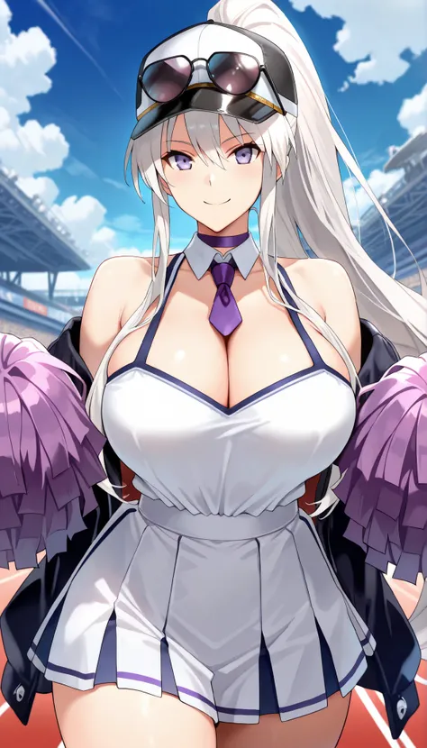 (best quality, masterpiece, ultra detailed, high resolution), Beautiful , tall, score_9, anime style, Masterpiece, best quality, Enterprise(Azur lane), enterprise_biburystyle, 1girl, purple necktie, solo,, long hair,, ,, purple choker, detached collar, cle...
