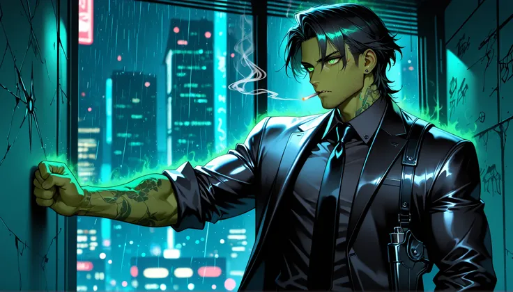 [IMAGE PROMPT – Luca Rossi]
solo, half body, {((male)), mature:9, tall muscular build, short slicked dark hair with loose strands, glowing ((green eyes)), olive skin, sharp jawline with faint stubble, faint tattoos of roses and knives on forearms, bruised ...