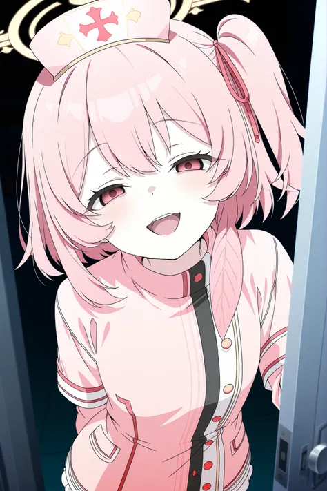 absurdres, highres, masterpiece, best quality, amazing quality, official anime artwork, screencap, anime screencap,score_9, score_8, score_7, score_6_up, source_anime BREAK 1girl, solo, upper body,serina-nurse,serina \(blue archive\),loli,pink eyes,pink ha...