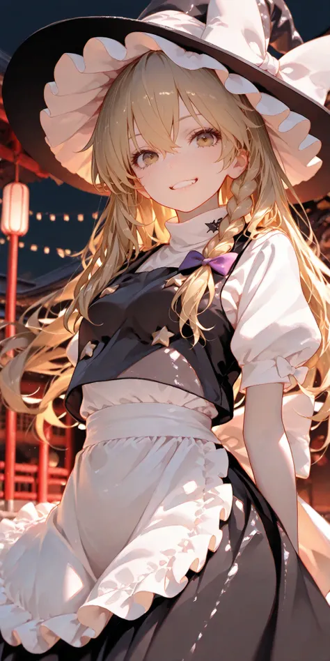 shrine, Fluorescent color, growing, Glossy effect, clear contours, bright color, high contrast, dark background, Digital Art、dynamic angle
Marisa Kirisame、、witch hat
Delicate,masterpiece,Highest Quality,detail,high resolution,high resolution,4K,8k,beautifu...