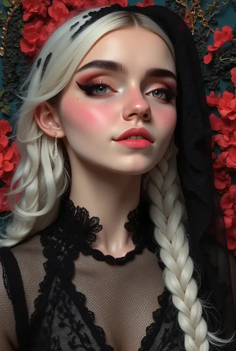 Em uma cena cinematográfica e hiper-realista, twings, chicas, chubby bodies, woman fixing a broken robot of a woman, fixing electronic, red petals , cowboy shot,  perfect eyes, holding tools, perfect body, slim athletic body, beautiful detailed face, detai...