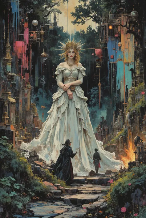 anime aesthetics, mystery, surrealism, futurism, tension, abstraction,A princess who betrayed her kingdom, walking a path of no return