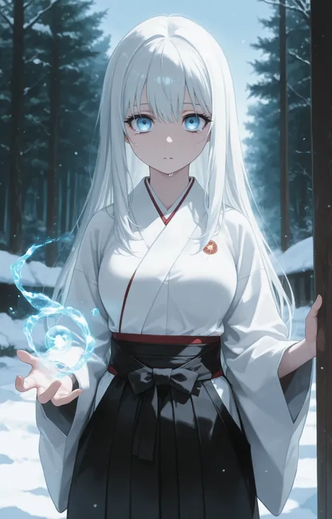 Masterpiece, Best Quality, Newest, Safe, Good Anatomy, Good Resolution, Good Lighting. Beautiful, Anime, Normal. Long White Hair. Sky Blue Eyes, Frowning, Empty Stare, Tears. Black Eyelashes, Light Skin, Slim Build, Medium Breasts Size C. She is 23 years o...