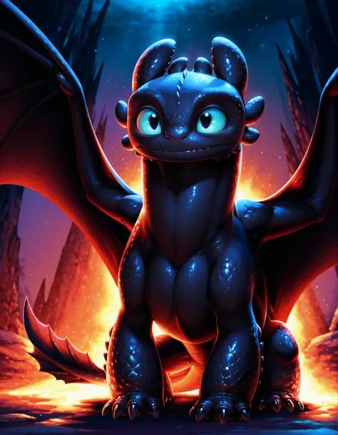 Toothless, Night fury, Feral, Scalie, Dragon, Western dragon, Black body, Solo, Blue eyes, Light fury, Nubless, White body, Membranous wings, Scales, How to train your dragon, Male, Wings, Claws, Mythological scalie, Mythological creature, Fury (httyd), Am...