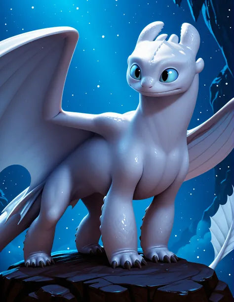 Toothless, Night fury, Feral, Scalie, Dragon, Western dragon, Black body, Solo, Blue eyes, Light fury, Nubless, White body, Membranous wings, Scales, How to train your dragon, Male, Wings, Claws, Mythological scalie, Mythological creature, Fury (httyd), Am...