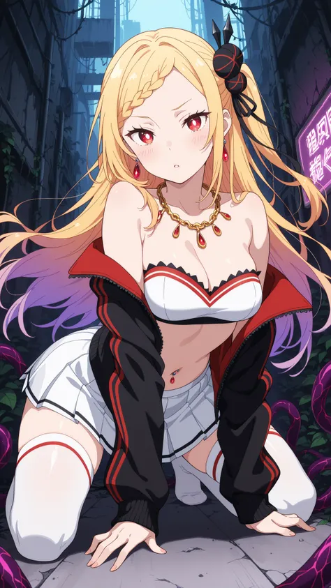 BREAK (masterpiece:1.2), best quality, high resolution, unity 8k wallpaper, (illustration:0.8), (beautiful detailed eyes:1.6),Abandoned highway swallowed by giant flowers,
plants glowing in ultraviolet tones,
billboards covered in vines but still pulsing f...