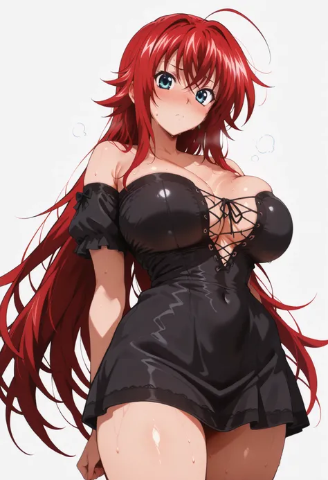 (masterpiece), Anime Style,solo,alone,only 1 girl,Rias Gremory standing,                               ,             , COWBOY SHOT, detailed rendering, smooth skin                                            ,, looking at viewer, nose blush, shiny legs, shi...