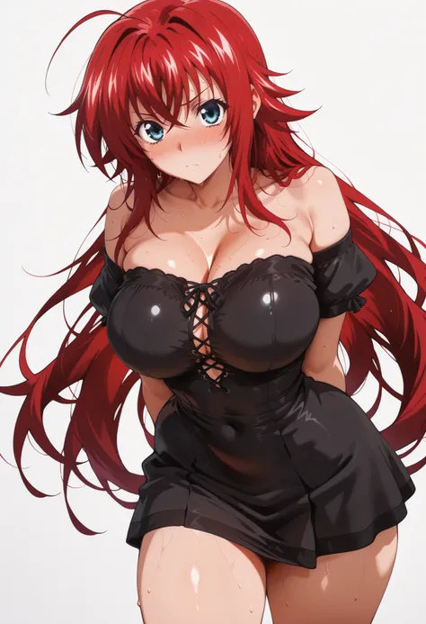 (masterpiece), Anime Style,solo,alone,only 1 girl,Rias Gremory standing,                               ,             , COWBOY SHOT, detailed rendering, smooth skin                                            ,, looking at viewer, nose blush, shiny legs, shi...