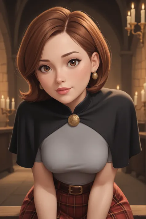 Helen Parr , mature female, medium hair, Bob_cut, brown hair, brown eyes, big eyes, long eyelashes, medium breasts, narrow waist, thick thighs, huge hips, fair skin, thin hands, earrings, makeup, pink lips, lipstick.| masterpiece, best quality, good qualit...