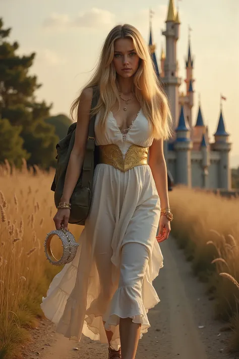 Daria,Girl,
💋 : Renegade princess with crown on her lonely path
🌟 : ultra-realistisch, 8K, cinematisch, inspired by Disney fairy tales and epic fantasy photography
🌌 : narrow dirt road with tall grass, sanftes Abendlicht, in the background a magnificent Di...