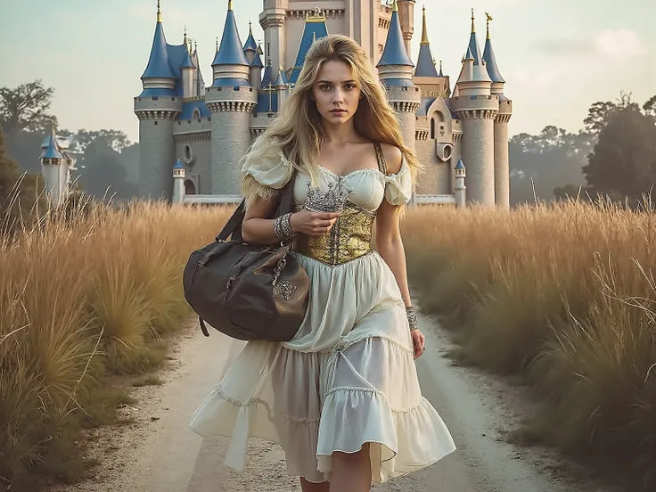Daria,Girl,
💋 : Renegade princess with crown on her lonely path
🌟 : ultra-realistisch, 8K, cinematisch, inspired by Disney fairy tales and epic fantasy photography
🌌 : narrow dirt road with tall grass, sanftes Abendlicht, in the background a magnificent Di...